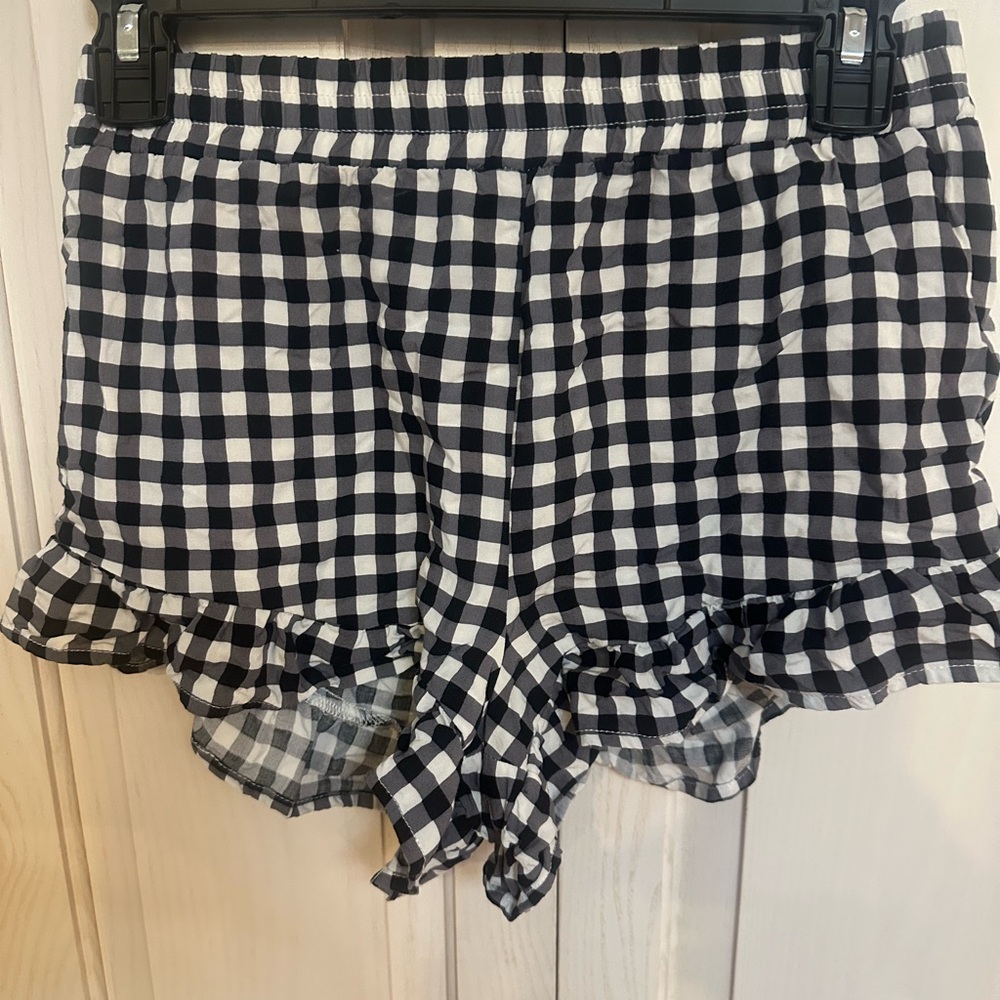 Navy and White Gingham Ruffle Shorts, Forever 21, Size S